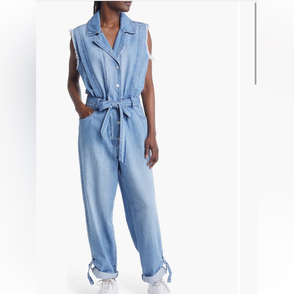 Blank NYC Light Blue Sleeveless Denim Overalls